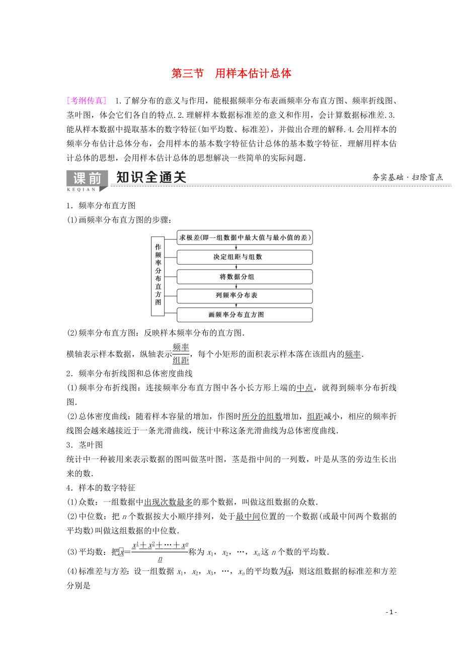 2020版高考數(shù)學(xué)一輪復(fù)習(xí) 第9章 算法初步、統(tǒng)計(jì)與統(tǒng)計(jì)案例 第3節(jié) 用樣本估計(jì)總體教學(xué)案 理（含解析）新人教A版_第1頁(yè)