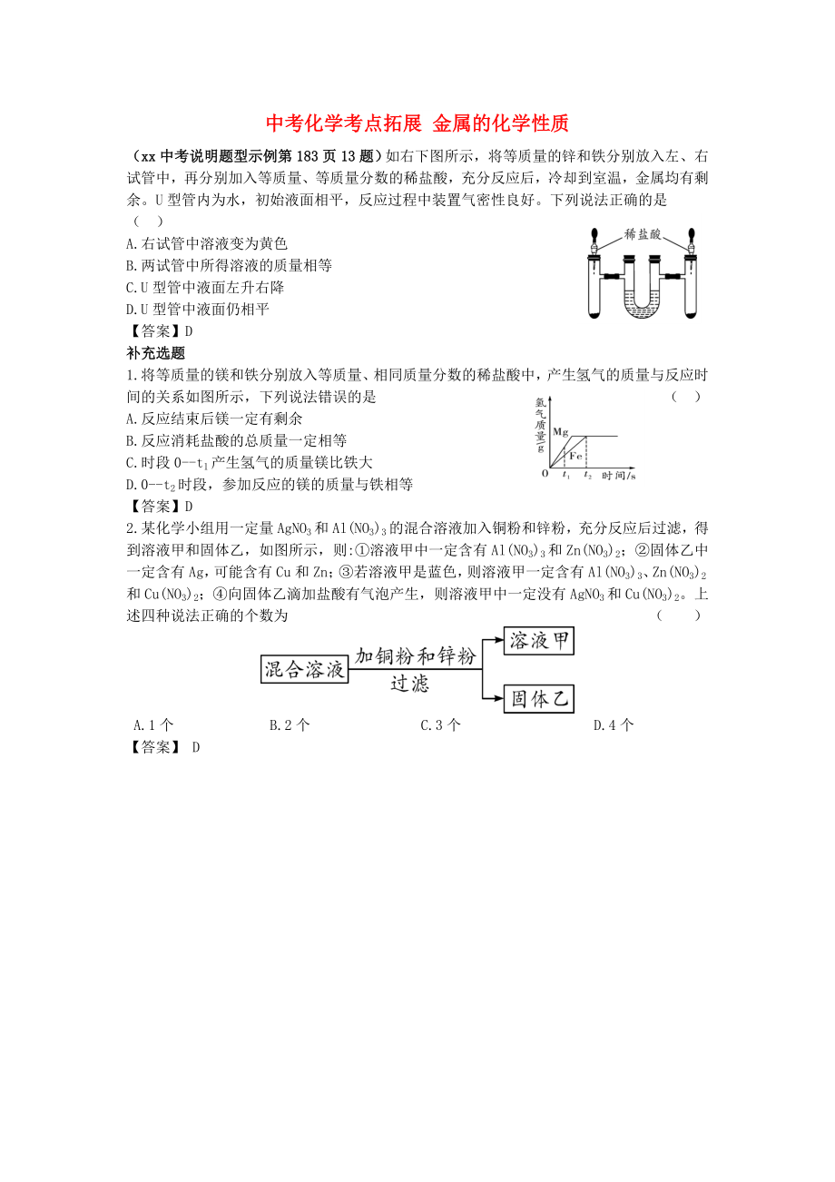 中考化學(xué)考點(diǎn)拓展 金屬的化學(xué)性質(zhì)_第1頁(yè)