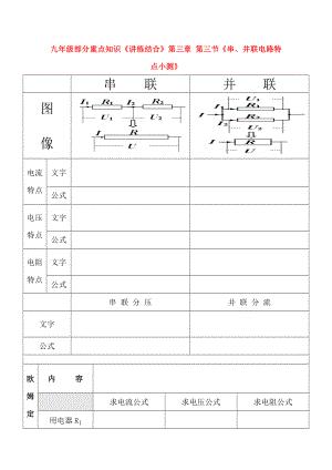 九年級(jí)部分重點(diǎn)知識(shí)《講練結(jié)合》第三章 第三節(jié)《串、并聯(lián)電路特點(diǎn)小測》