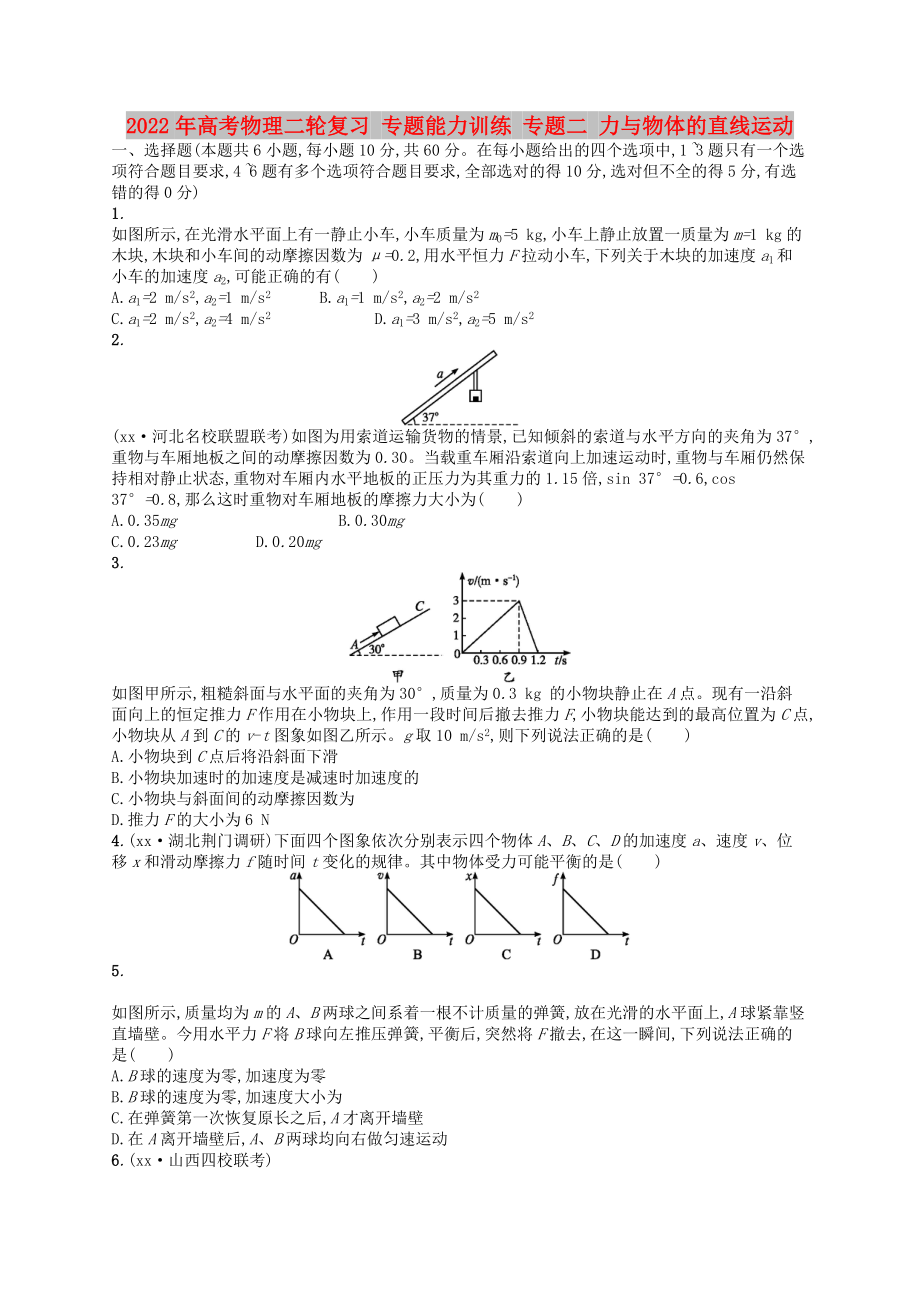 2022年高考物理二輪復習 專題能力訓練 專題二 力與物體的直線運動_第1頁