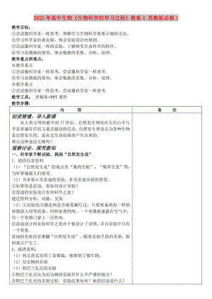 2022年高中生物《生物科學(xué)的學(xué)習(xí)過程》教案4 蘇教版必修1