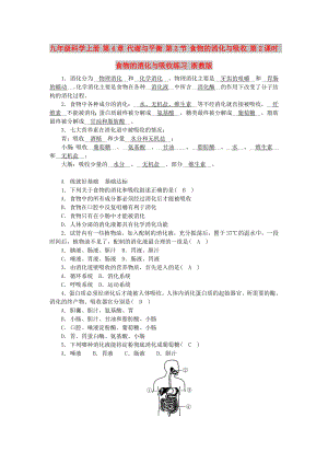 九年級(jí)科學(xué)上冊(cè) 第4章 代謝與平衡 第2節(jié) 食物的消化與吸收 第2課時(shí) 食物的消化與吸收練習(xí) 浙教版