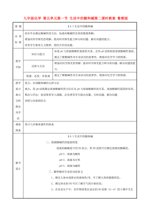 九年級化學 第五單元第一節(jié) 生活中的酸和堿第二課時教案 魯教版