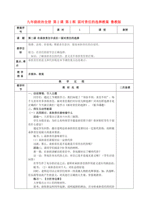 九年級政治全冊 第2課 第2框 面對責(zé)任的選擇教案 魯教版