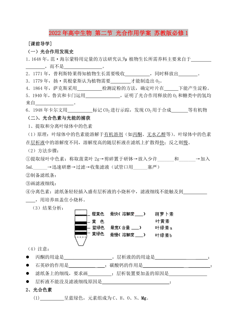 2022年高中生物 第二節(jié) 光合作用學(xué)案 蘇教版必修1_第1頁