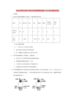 2022年高中生物 學業(yè)水平測試模擬試題（12）新人教版必修1