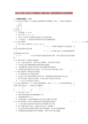 2022年高三化學(xué)上學(xué)期期末專題匯編 元素周期表及元素周期律