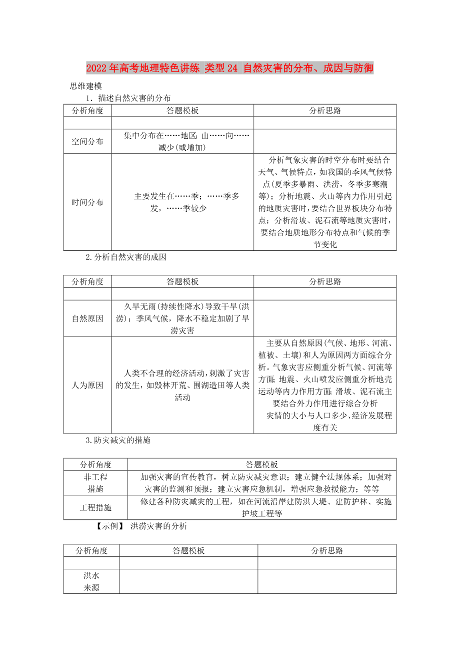 2022年高考地理特色講練 類型24 自然災(zāi)害的分布、成因與防御_第1頁(yè)