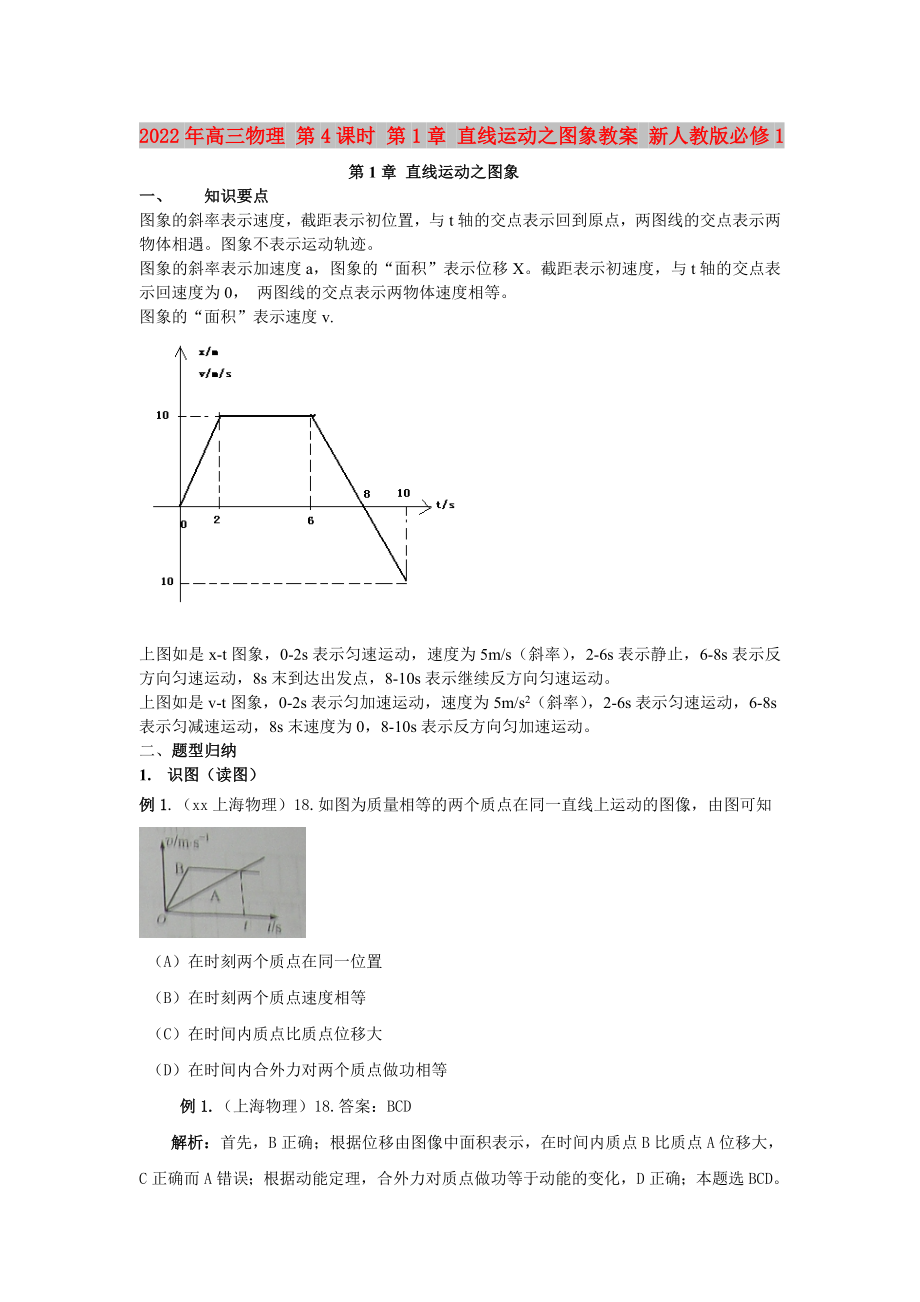 2022年高三物理 第4課時 第1章 直線運動之圖象教案 新人教版必修1_第1頁