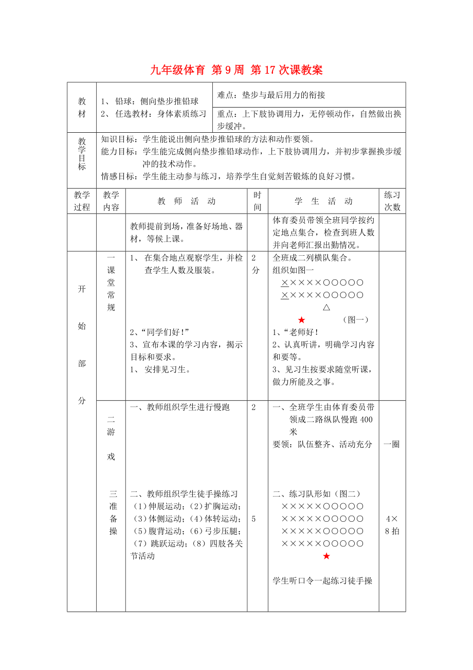 九年级体育 第9周 第17次课教案_第1页