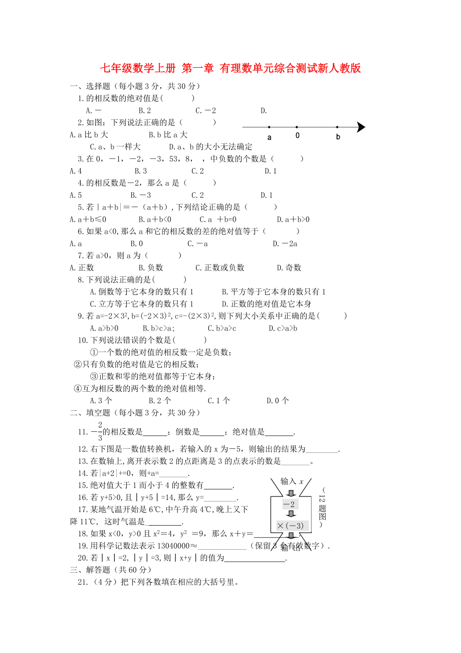 七年級(jí)數(shù)學(xué)上冊(cè) 第一章 有理數(shù)單元綜合測(cè)試新人教版_第1頁(yè)