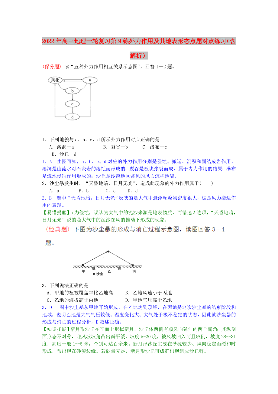 2022年高三地理一轮复习 第9练 外力作用及其地表形态点题对点练习（含解析）_第1页