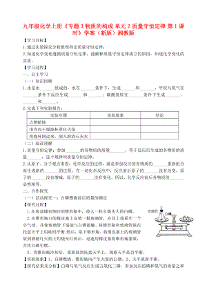 九年級化學(xué)上冊《專題3 物質(zhì)的構(gòu)成 單元2 質(zhì)量守恒定律 第1課時》學(xué)案（新版）湘教版