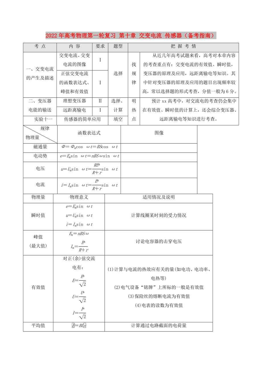 2022年高考物理第一輪復(fù)習 第十章 交變電流 傳感器（備考指南）_第1頁