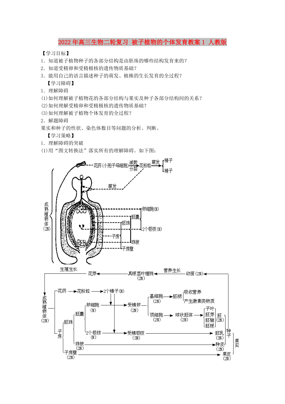 2022年高三生物二輪復(fù)習(xí) 被子植物的個體發(fā)育教案1 人教版_第1頁