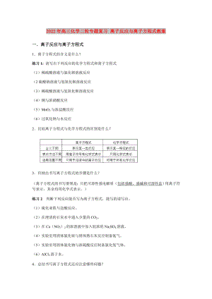 2022年高三化學(xué)二輪專題復(fù)習(xí) 離子反應(yīng)與離子方程式教案