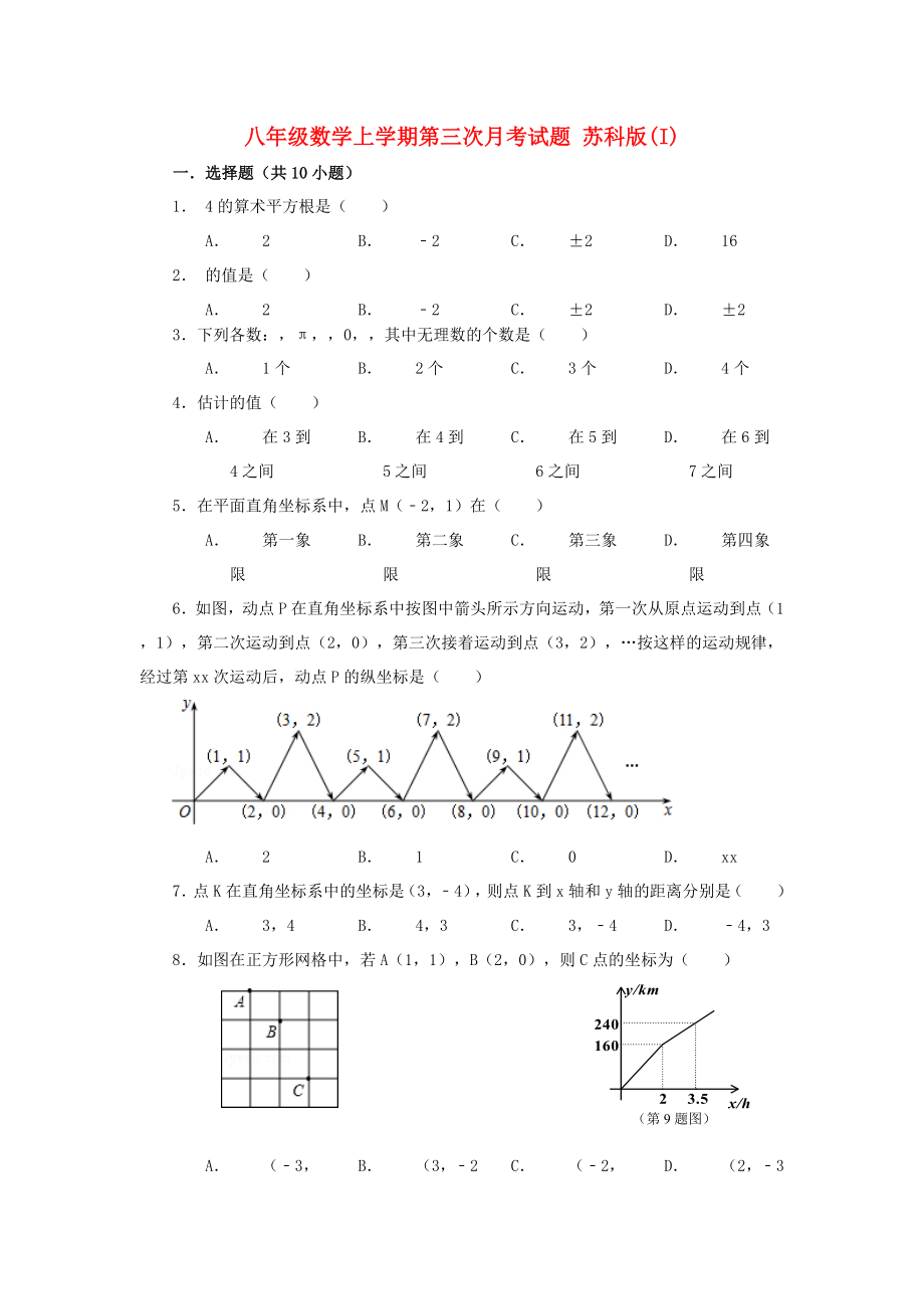 八年級(jí)數(shù)學(xué)上學(xué)期第三次月考試題 蘇科版(I)_第1頁