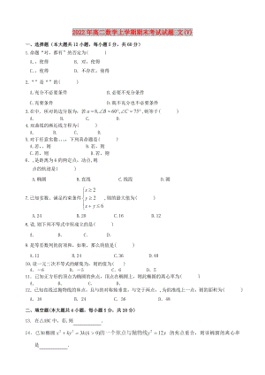 2022年高二數(shù)學(xué)上學(xué)期期末考試試題 文(V)