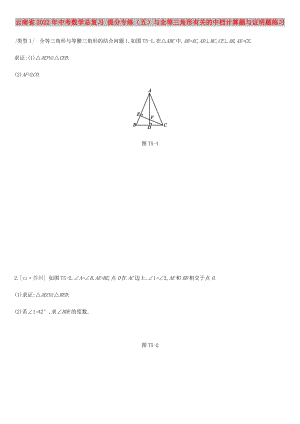 云南省2022年中考數(shù)學(xué)總復(fù)習(xí) 提分專練（五）與全等三角形有關(guān)的中檔計(jì)算題與證明題練習(xí)