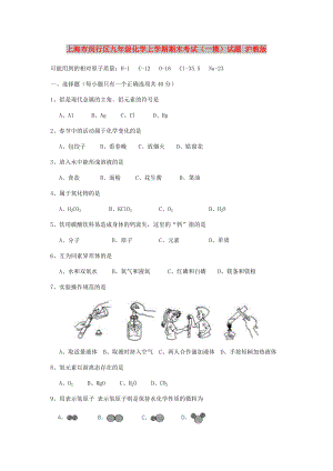 上海市闵行区九年级化学上学期期末考试（一模）试题 沪教版