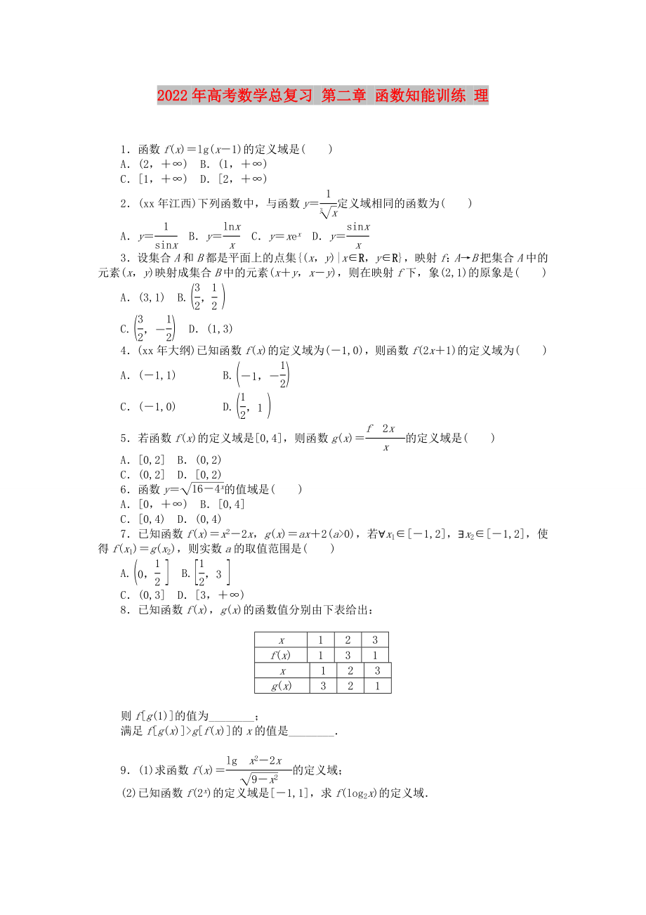 2022年高考數(shù)學(xué)總復(fù)習(xí) 第二章 函數(shù)知能訓(xùn)練 理_第1頁(yè)