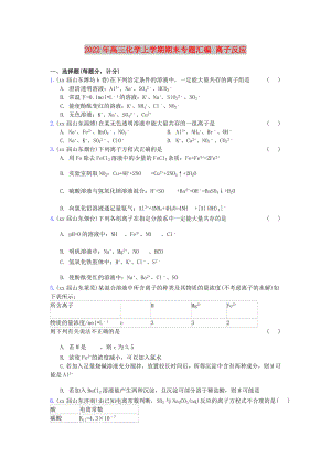 2022年高三化學(xué)上學(xué)期期末專題匯編 離子反應(yīng)