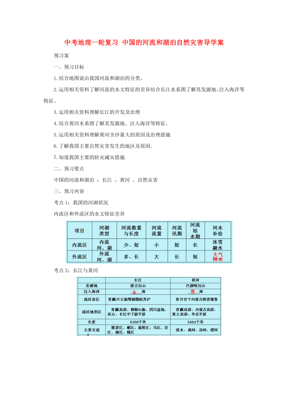 中考地理一輪復(fù)習(xí) 中國的河流和湖泊自然災(zāi)害導(dǎo)學(xué)案_第1頁