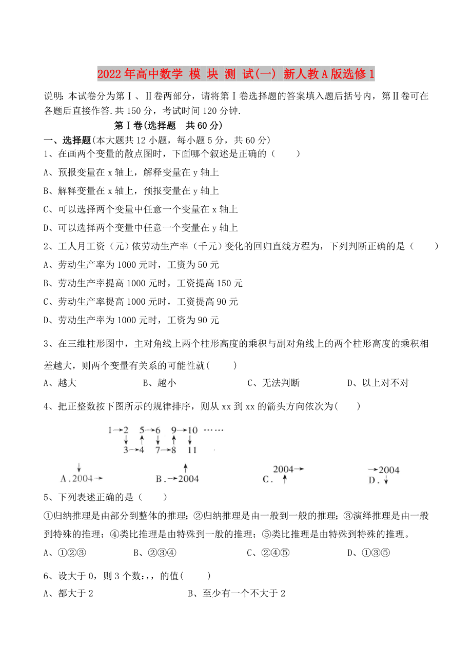 2022年高中數(shù)學(xué) 模 塊 測 試(一) 新人教A版選修1_第1頁