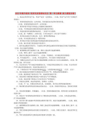 2022年高中政治 經濟生活易錯知識點 第一單元教案 新人教版必修1