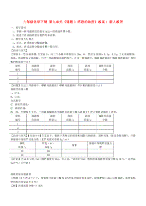 九年級化學(xué)下冊 第九單元《課題3 溶液的濃度》教案1 新人教版