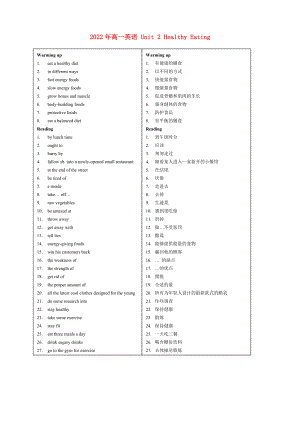 2022年高一英語(yǔ) Unit 2 Healthy Eating