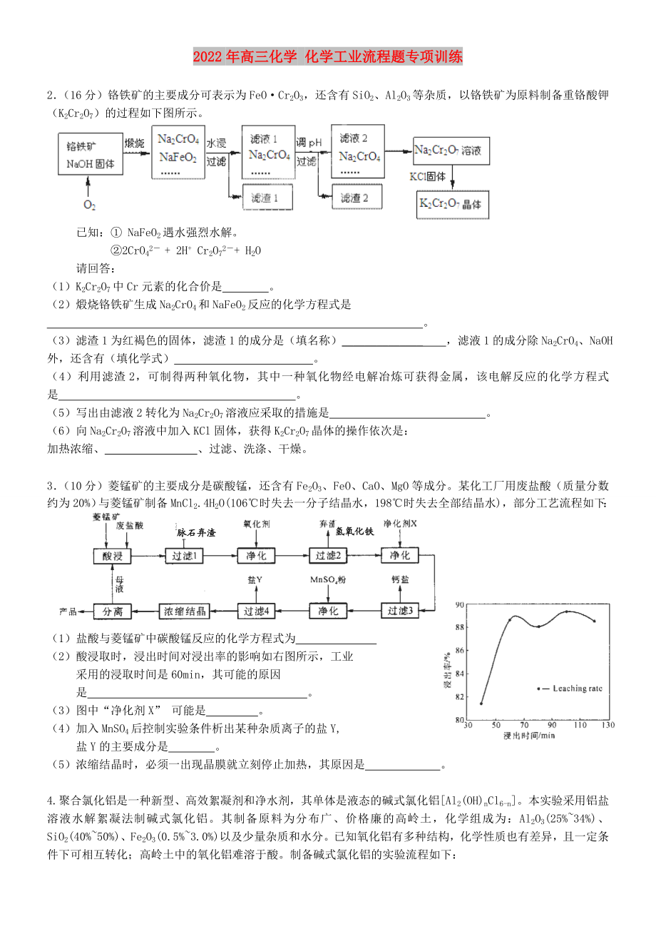 2022年高三化學(xué) 化學(xué)工業(yè)流程題專(zhuān)項(xiàng)訓(xùn)練_第1頁(yè)