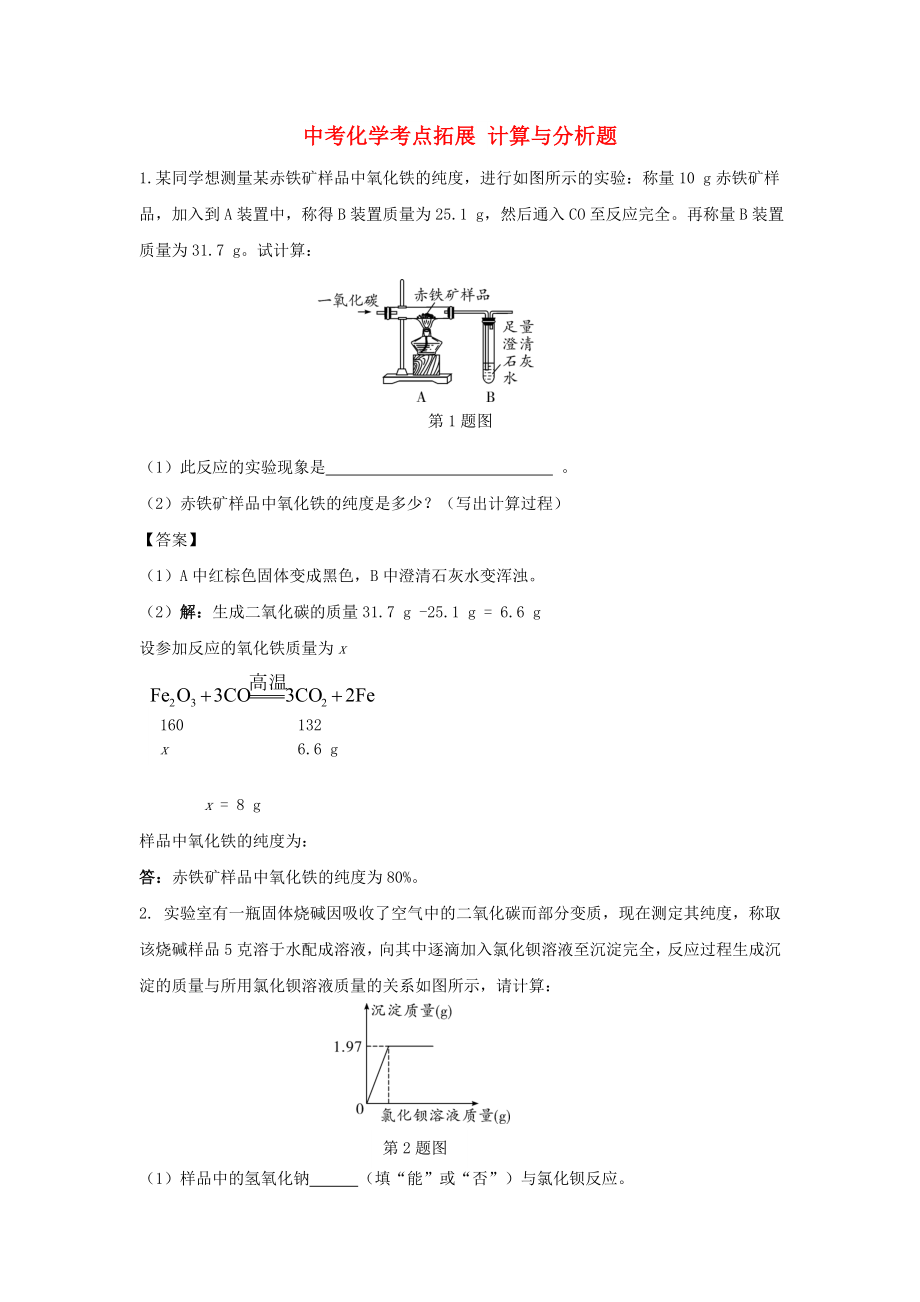 中考化学考点拓展 计算与分析题_第1页