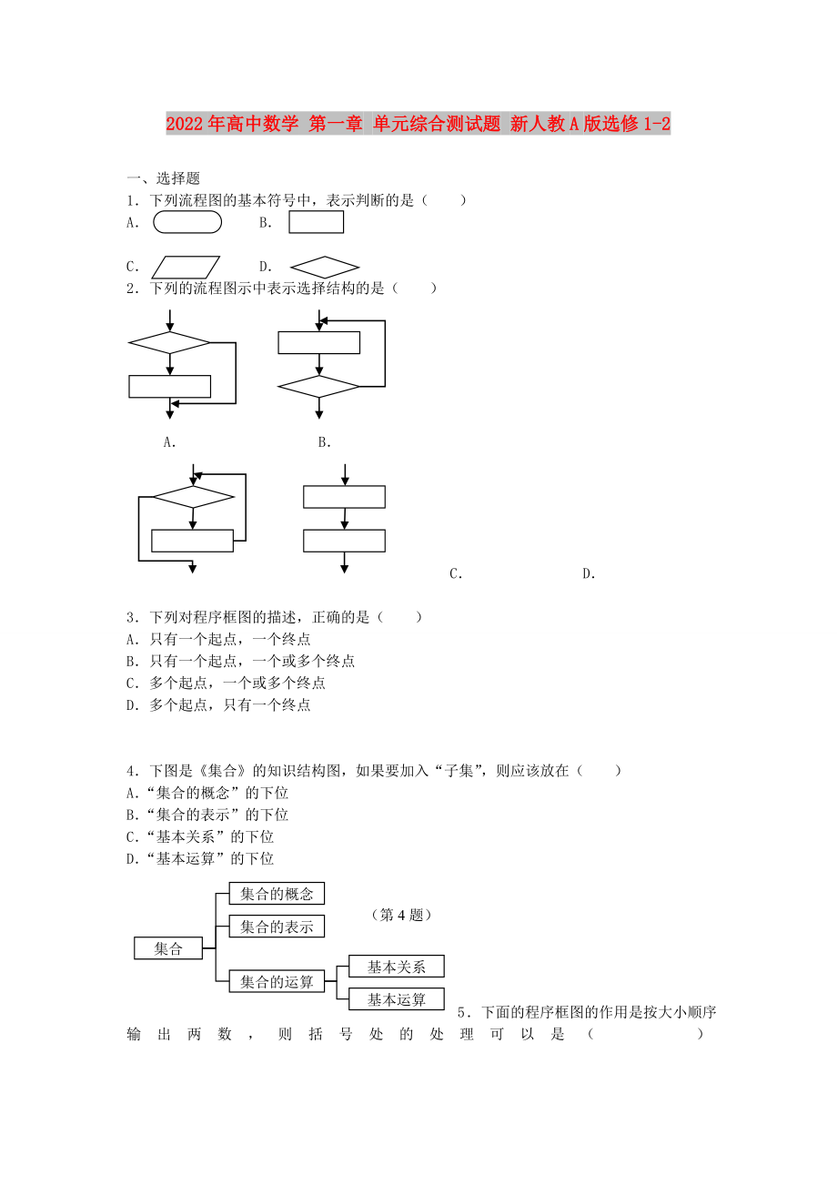 2022年高中數(shù)學 第一章 單元綜合測試題 新人教A版選修1-2_第1頁