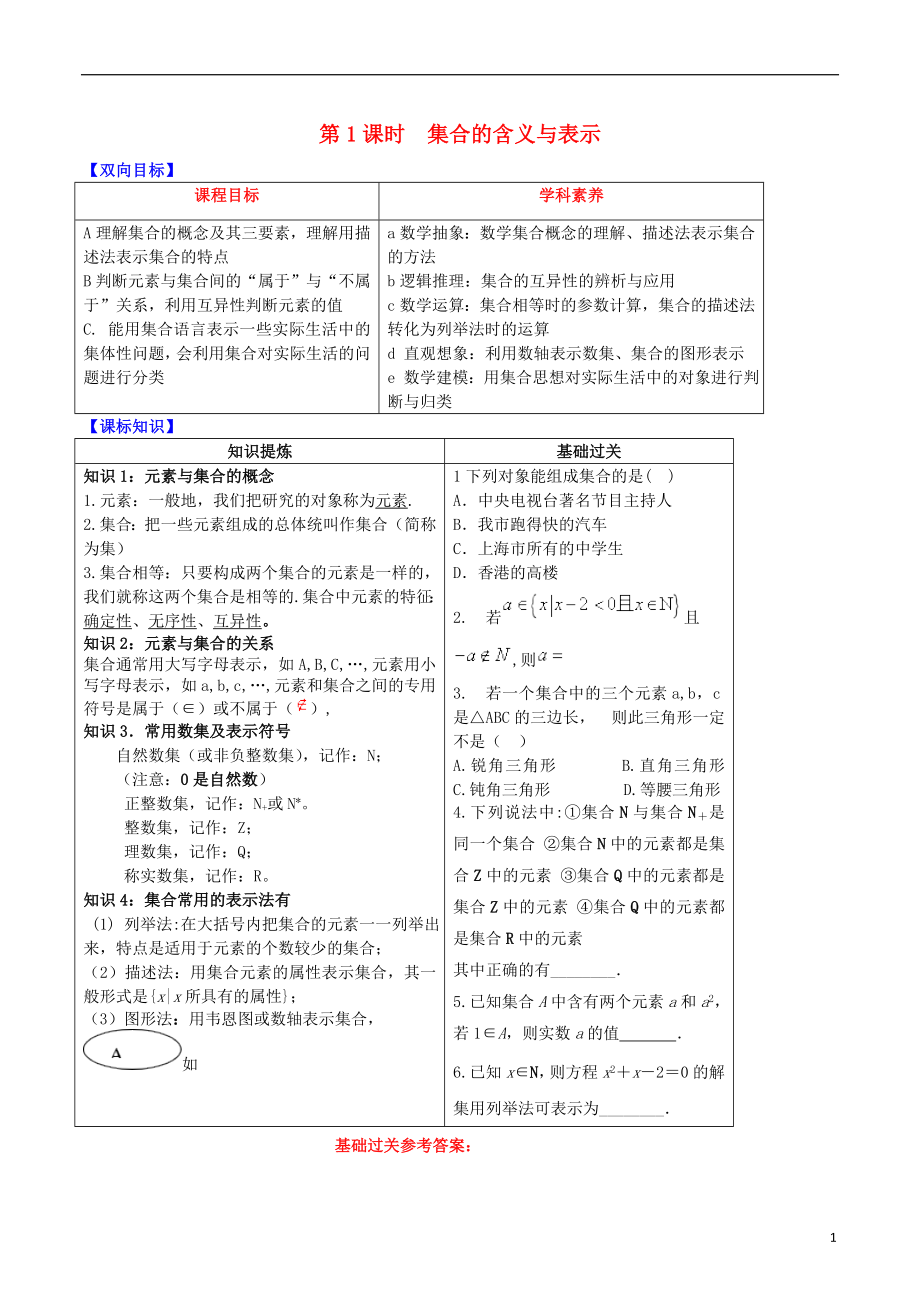 2019屆高中數(shù)學(xué) 專題1.1.1 集合的含義與表示視角透析學(xué)案 新人教A版必修1_第1頁