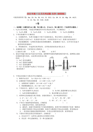 2022年高一12月月考試題 化學(xué)（缺答案）