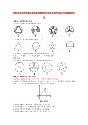 2022屆中考數(shù)學(xué)復(fù)習(xí) 第七章 視圖與變換 7.3 圖形的對稱、平移與旋轉(zhuǎn)練習(xí)