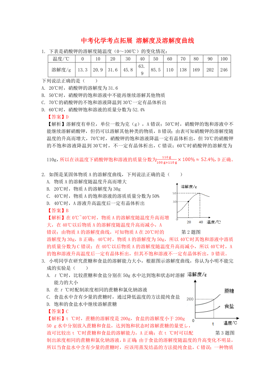 中考化学考点拓展 溶解度及溶解度曲线_第1页