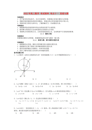 2022年高三數(shù)學(xué) 考試清單 考點(diǎn)十一 直線與圓