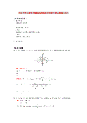 2022年高二數(shù)學(xué) 橢圓的幾何性質(zhì)知識精講 新人教版（文）