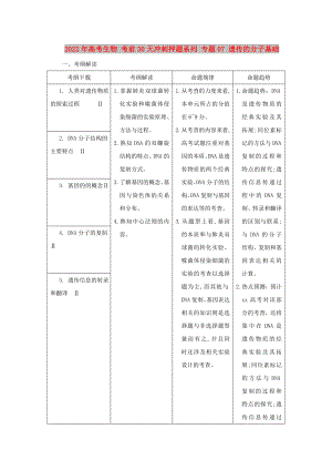 2022年高考生物 考前30天沖刺押題系列 專題07 遺傳的分子基礎(chǔ)