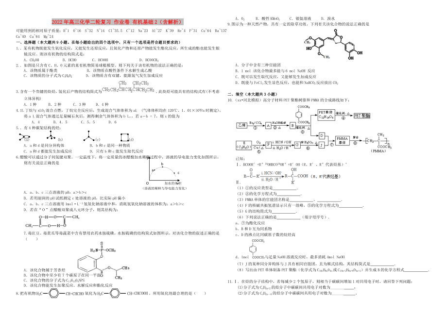 2022年高三化學(xué)二輪復(fù)習(xí) 作業(yè)卷 有機(jī)基礎(chǔ)2（含解析）_第1頁