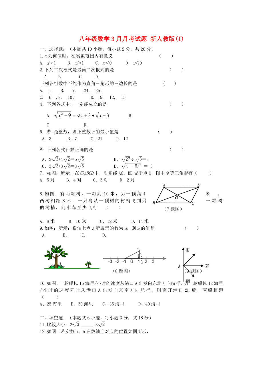 八年級(jí)數(shù)學(xué)3月月考試題 新人教版(I)_第1頁(yè)