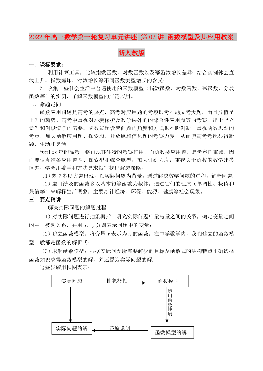 2022年高三數(shù)學(xué)第一輪復(fù)習(xí)單元講座 第07講 函數(shù)模型及其應(yīng)用教案 新人教版_第1頁(yè)