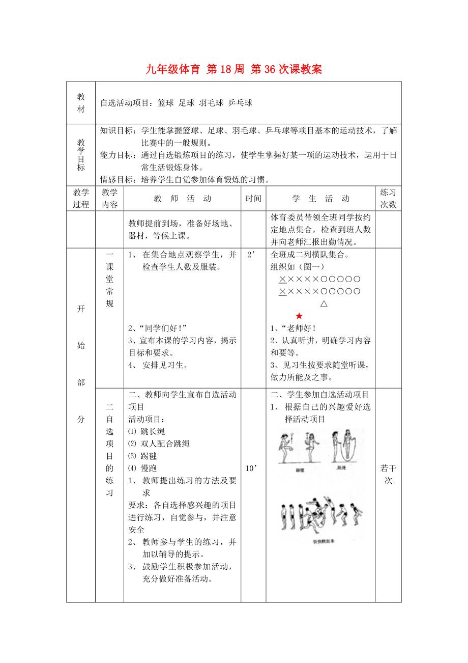 九年級體育 第18周 第36次課教案_第1頁