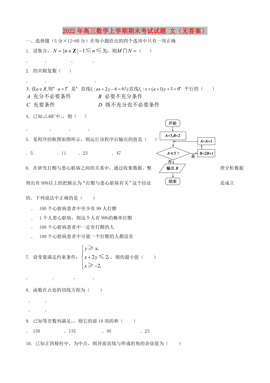 2022年高三數(shù)學(xué)上學(xué)期期末考試試題 文（無答案）_第1頁