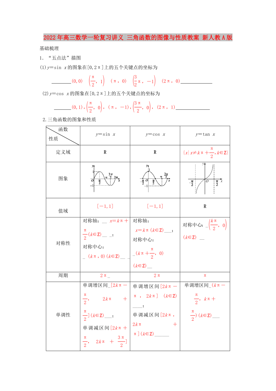 2022年高三數學一輪復習講義 三角函數的圖像與性質教案 新人教A版_第1頁