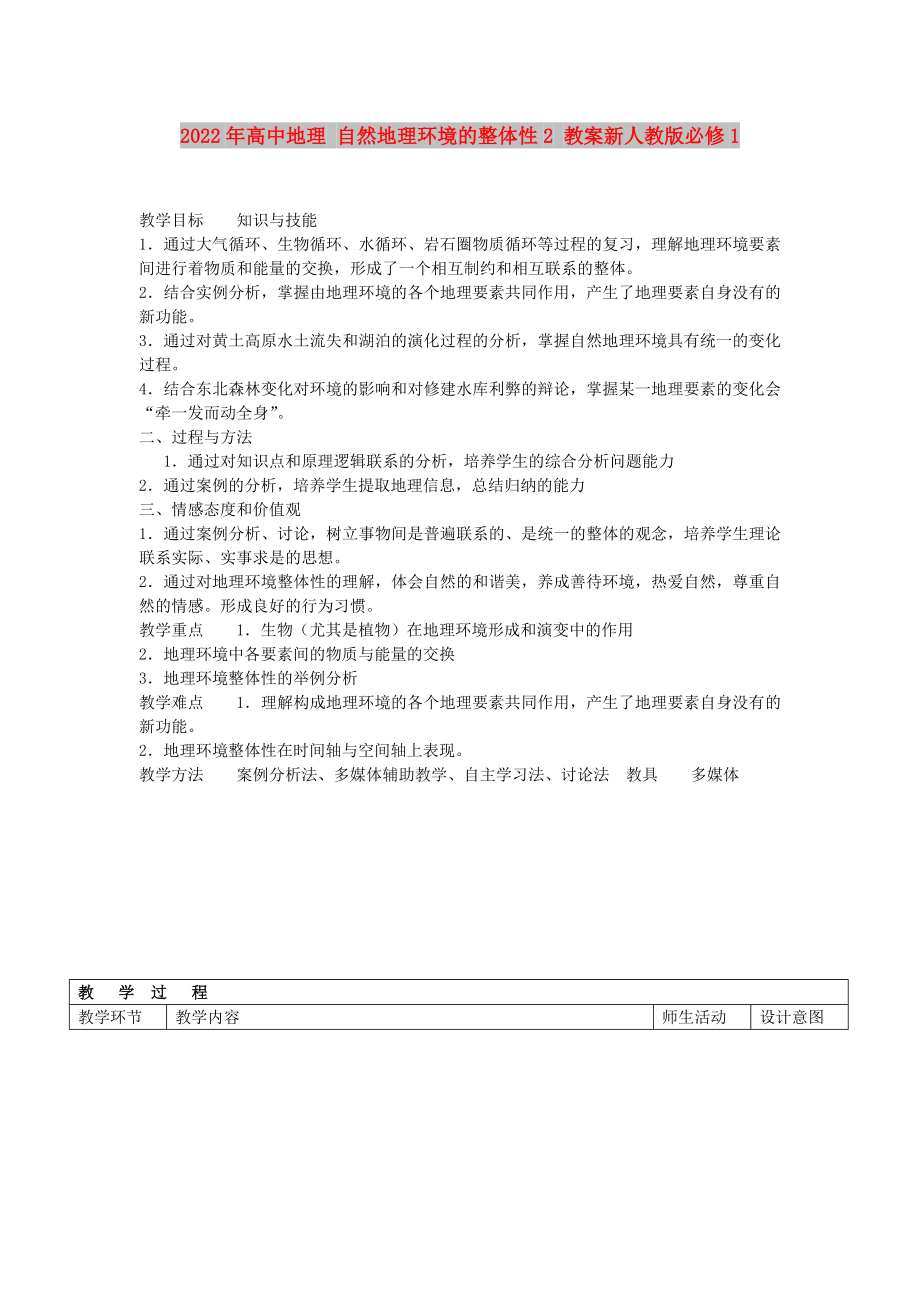 2022年高中地理 自然地理環(huán)境的整體性2 教案新人教版必修1_第1頁