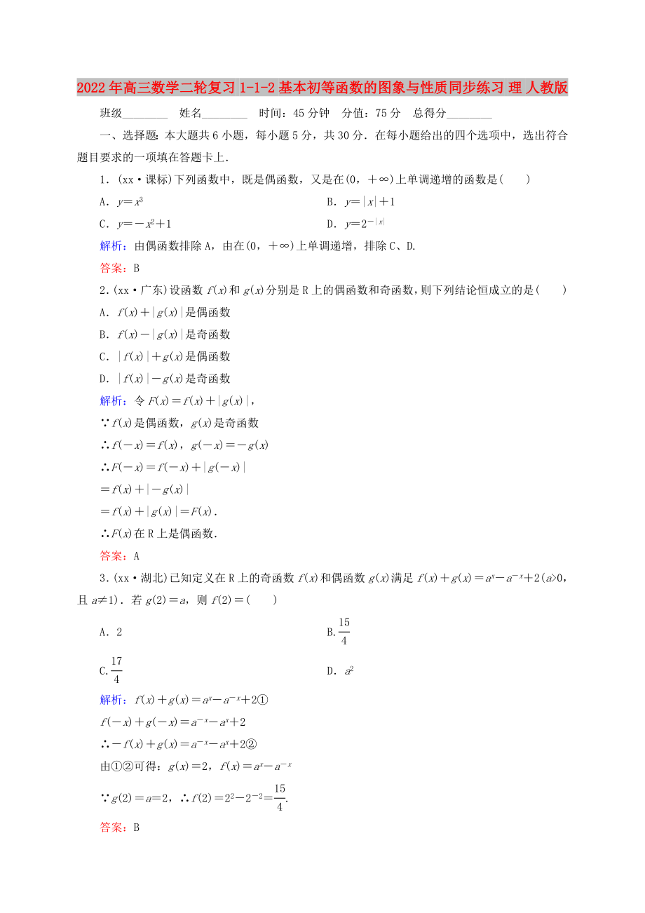 2022年高三數(shù)學(xué)二輪復(fù)習(xí) 1-1-2基本初等函數(shù)的圖象與性質(zhì)同步練習(xí) 理 人教版_第1頁(yè)