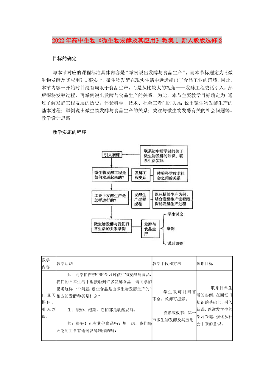 2022年高中生物《微生物發(fā)酵及其應(yīng)用》教案1 新人教版選修2_第1頁